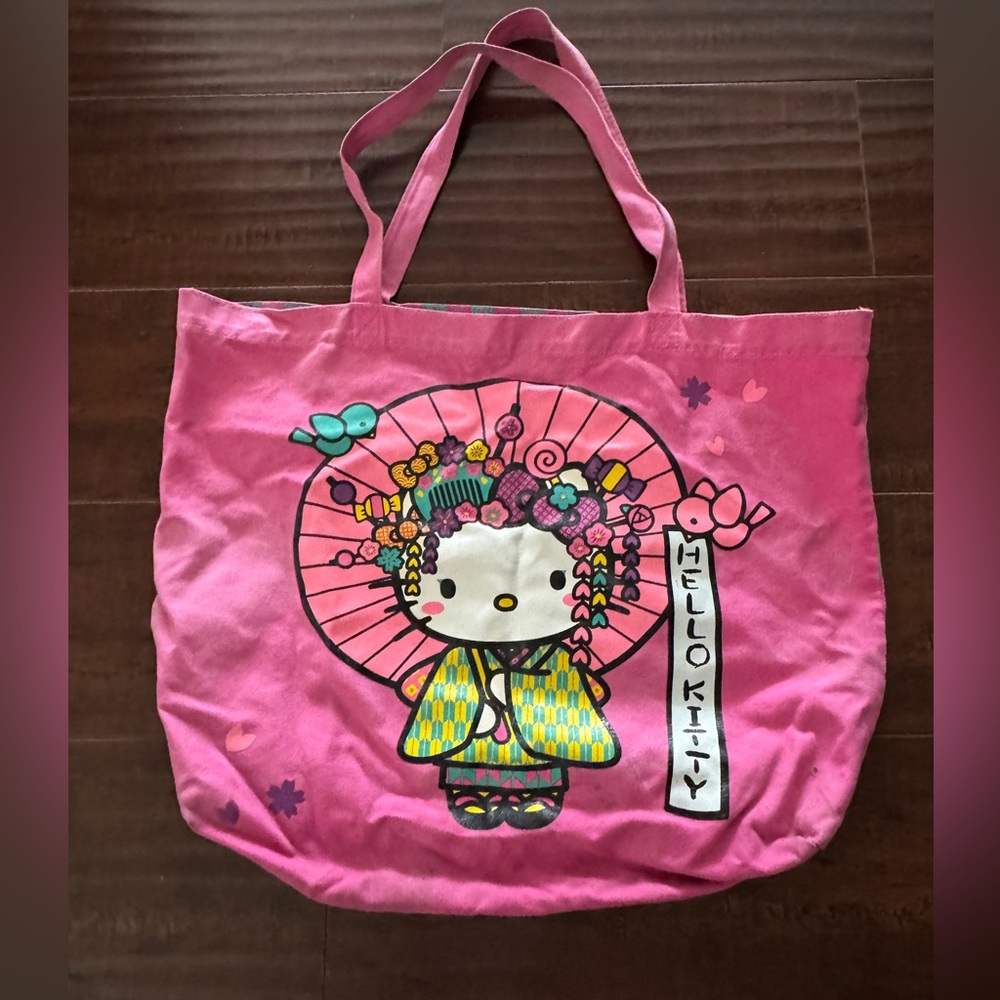 Hello Kitty NuGeisha Pink Canvas Tote Bag 20” X 16”